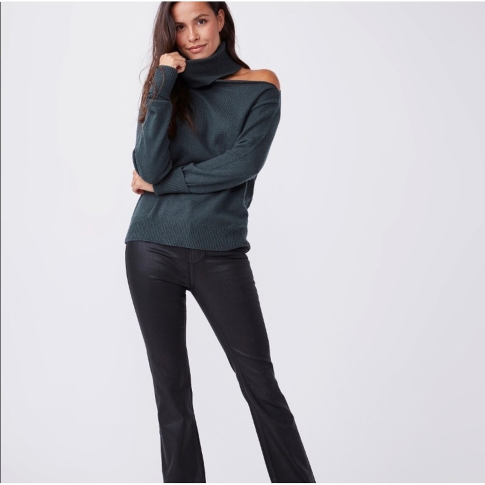 PAIGE‎ Cold Shoulder Cutout Turtleneck Sweater Dark Green Women's Size M